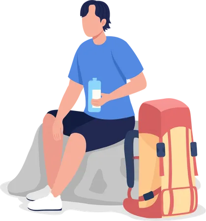 Hiker drinking water  Illustration