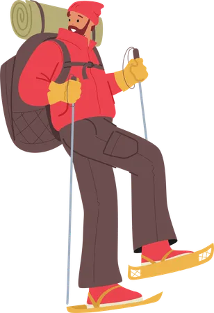 Hiker Man Carrying Loaded Backpack  Illustration