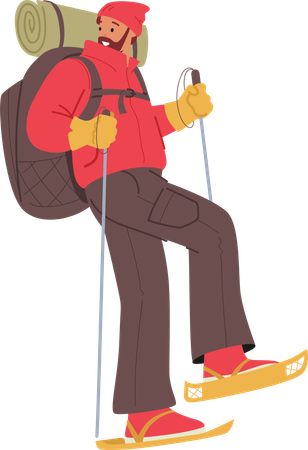 Hiker Man Carrying Loaded Backpack  Illustration