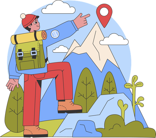 Hiker man pointing montain location  Illustration