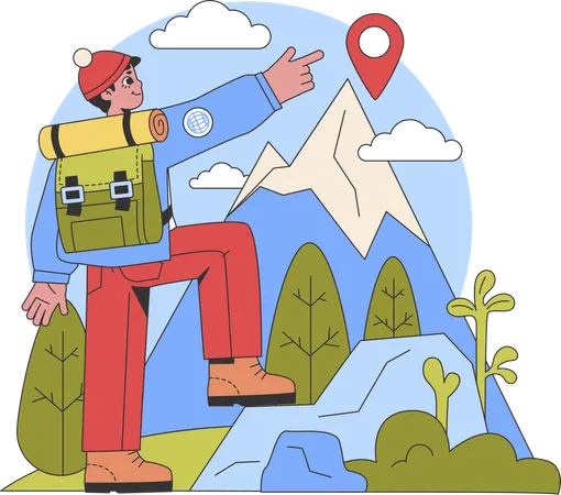 Hiker man pointing montain location  Illustration