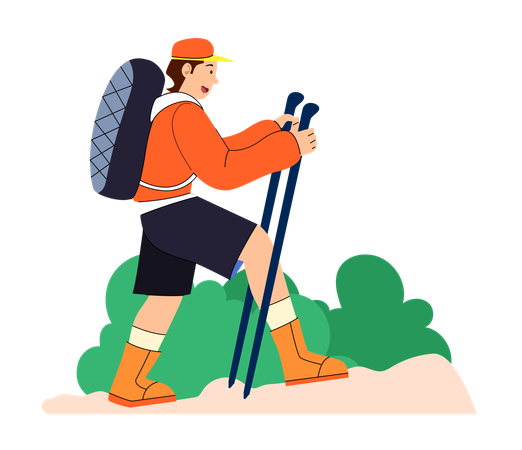 Hiker on Trail with Trekking Poles  Illustration