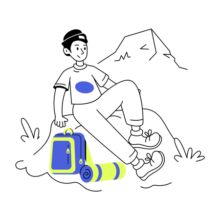Hiker resting on rock while hiking  Illustration