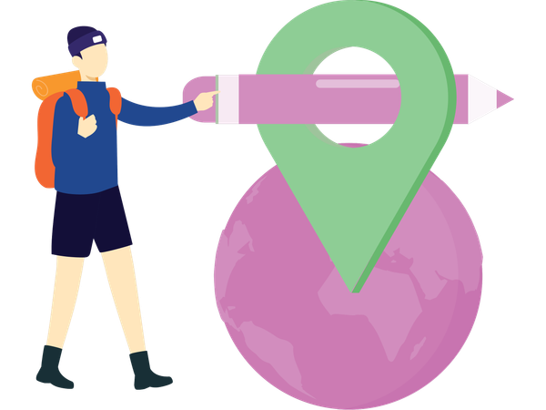 Hiker using digital tracking app  Illustration