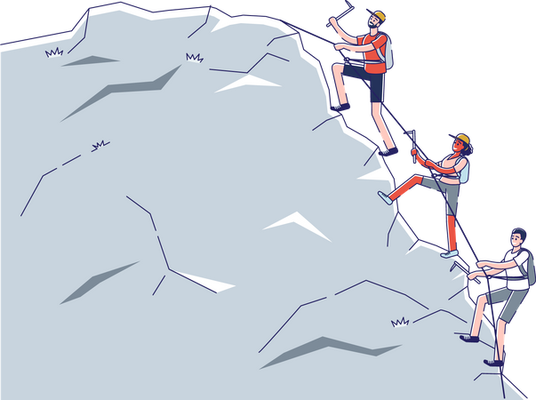 Hikers climbing alpine mountains Illustration