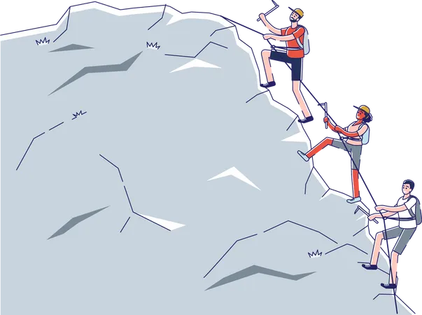 Hikers climbing alpine mountains Illustration