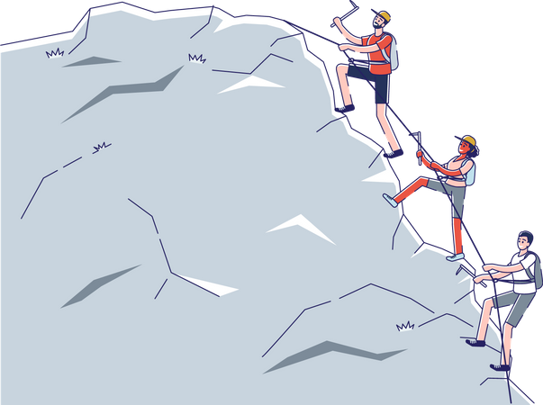 Hikers climbing alpine mountains  Illustration