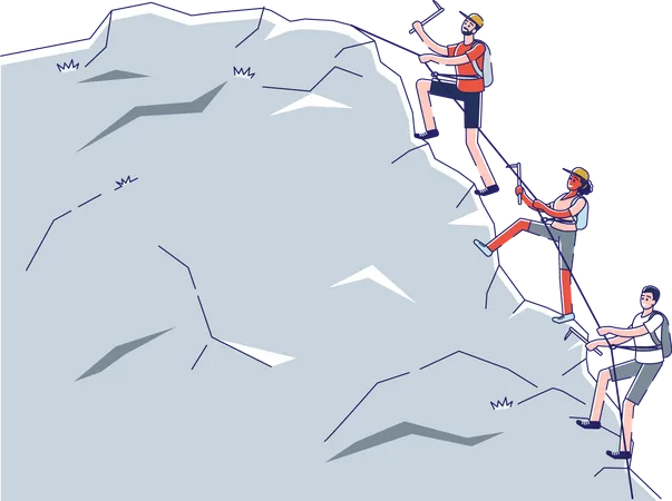 Hikers climbing alpine mountains  Illustration