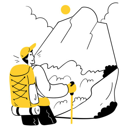 キャンプ場へのハイキング  イラスト