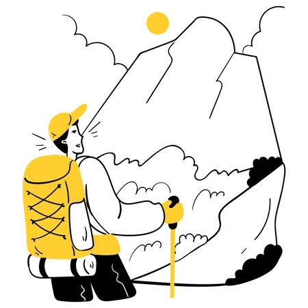 キャンプ場へのハイキング  イラスト