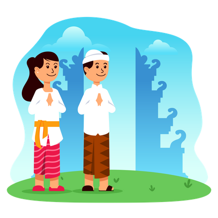 Hindu Boy And Girl greeting Illustration