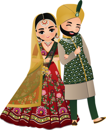 Hindu couple in traditional indian dress  Illustration