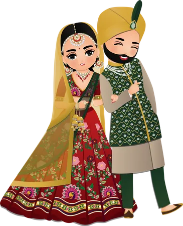 Hindu couple in traditional indian dress  Illustration