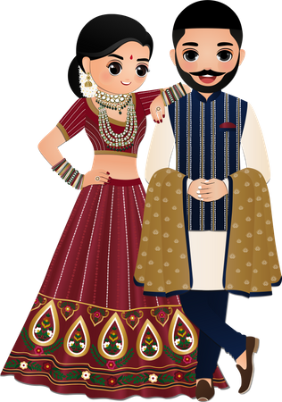 Hindu couple in traditional indian ethnic wear  Illustration