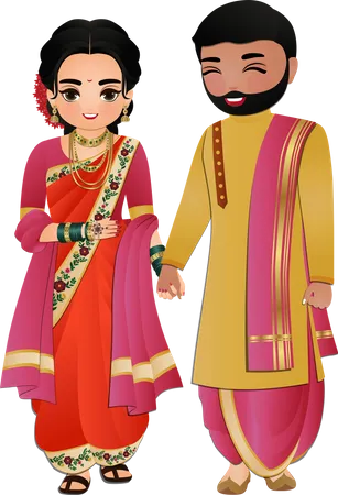 Hindu couple in traditional marriage clothes  Illustration