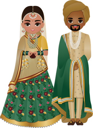 Hindu couple wearing marriage clothes  Illustration