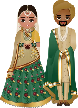 Hindu couple wearing marriage clothes  Illustration