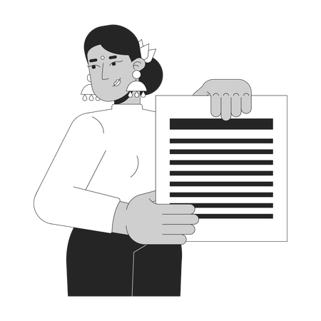 Hindu female employee holding document report  Illustration