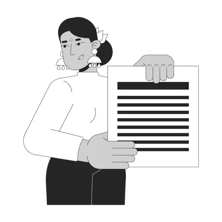 Hindu female employee holding document report  Illustration