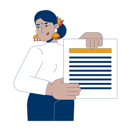 Hindu female employee holding document report  Illustration