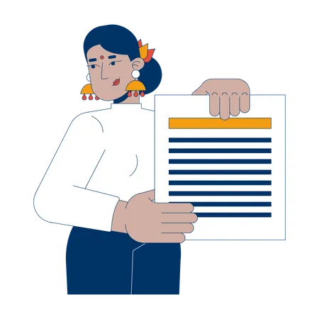 Hindu female employee holding document report  Illustration