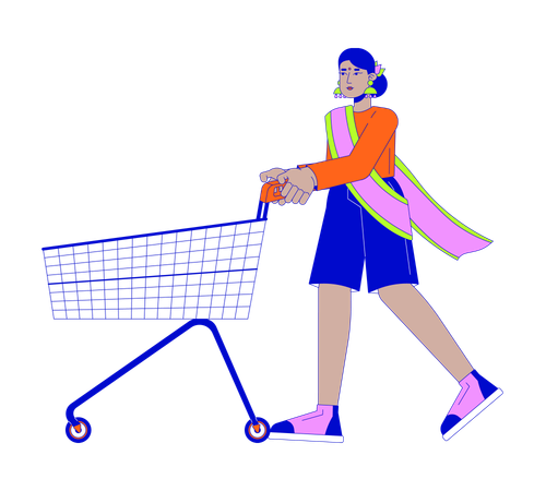 Hindu female uses shopping cart  Illustration