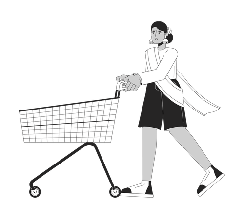 Hindu female uses shopping cart  Illustration