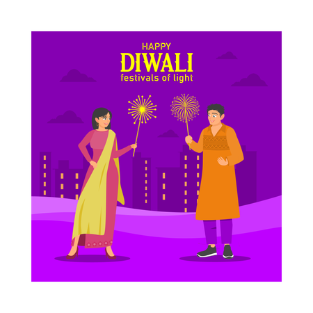 Povo hindu celebra diwali  Ilustração