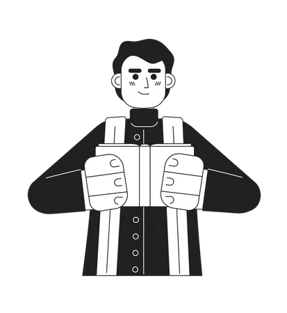 Hindu Priest Monochromatic Flat Vector Character Indian Man Preacher Religious Leader Hindu Temple Editable Thin Line Full Body Person On White Simple Bw Cartoon Spot Image For Web Graphic Design 일러스트레이션