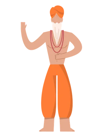Hindu Sadhu Monk Traditional Religious Male Figure Flat Vector Illustration Illustration