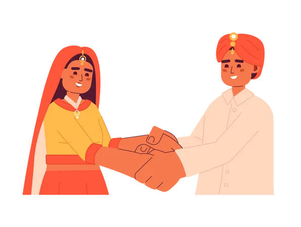 Hindu Wedding Couple Holding Hands Semi Flat Colorful Vector Characters Happy Indian Groom And Bride Editable Half Body People On White Simple Cartoon Spot Illustration For Web Graphic Design Illustration