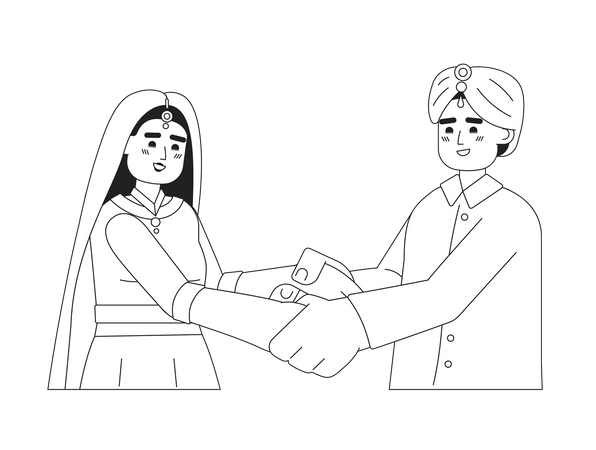 Hindu wedding couple holding hands  Illustration