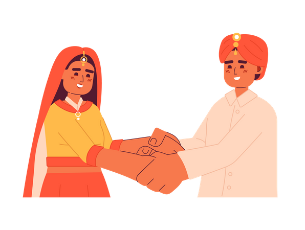 Hindu wedding couple holding hands  Illustration