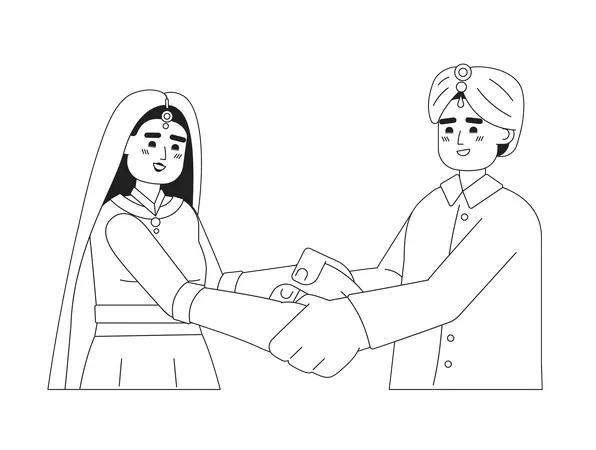 Hindu wedding couple holding hands  Illustration