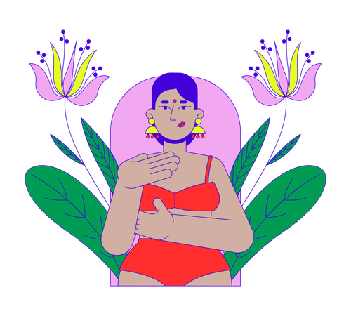 Hindu woman in bikini examining herself  Illustration