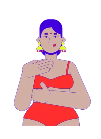 Hindu woman in bikini examining herself  Illustration