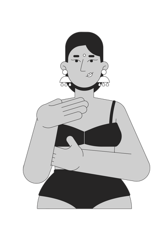 Hindu woman in bikini examining herself  Illustration