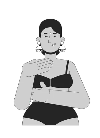 Hindu woman in bikini examining herself  Illustration