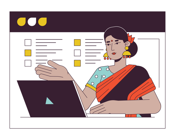 Hindu woman on web conferencing  일러스트레이션