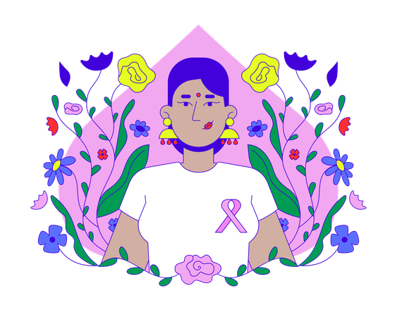 Hindu woman promoting breast cancer awareness  Illustration