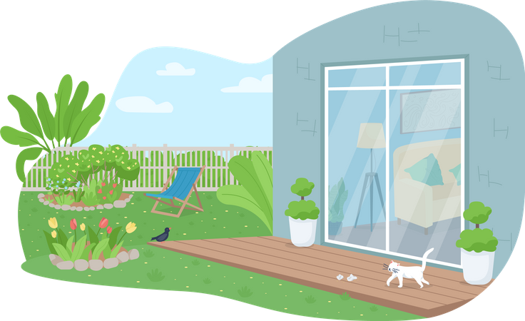Hinterhofterrasse des Hauses  Illustration