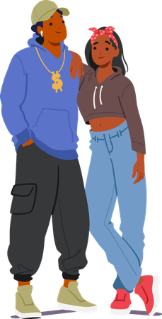 Hip hop couple standing in pose  Illustration