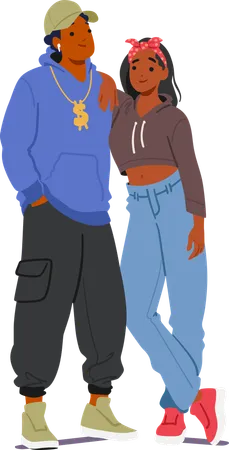 Hip hop couple standing in pose  Illustration