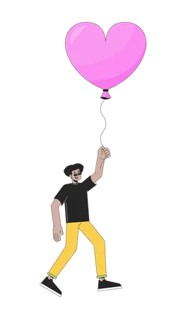 Hipanic man flying with balloon in hands  Illustration