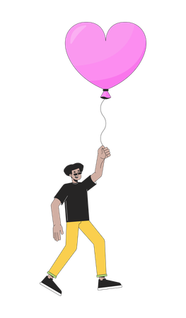 Hipanic man flying with balloon in hands  Illustration