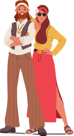 Hippie couple standing in pose  Illustration