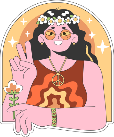 Hippie girl with victory gesture  Illustration