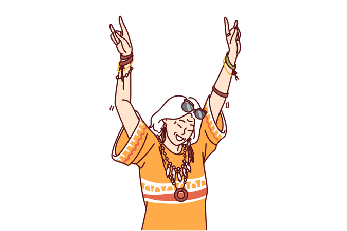 Hippie woman is enjoying in party  Illustration