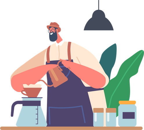 Hipster Barista fazendo café para servir na cerveja  Ilustração