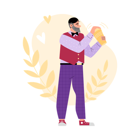 Hipster bartender mixing drinks in Boston shaker  Illustration